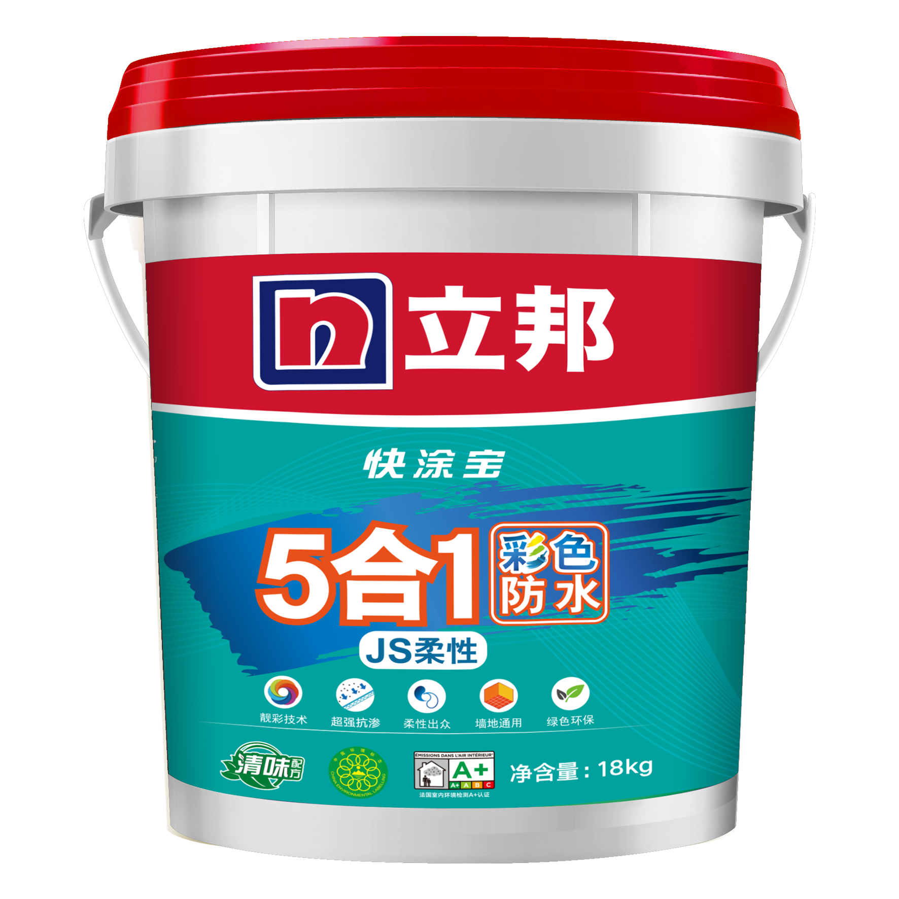 立邦快涂寶5合1JS柔性超強抗?jié)B彩色防水18KG 粘結(jié)力強的水性涂料解析